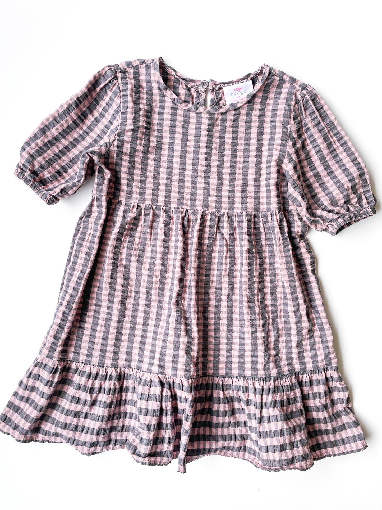 Pink Grey Gingham Dress (Size 5-7)