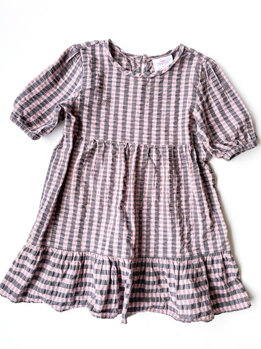 Pink Grey Gingham Dress (Size 5-7)